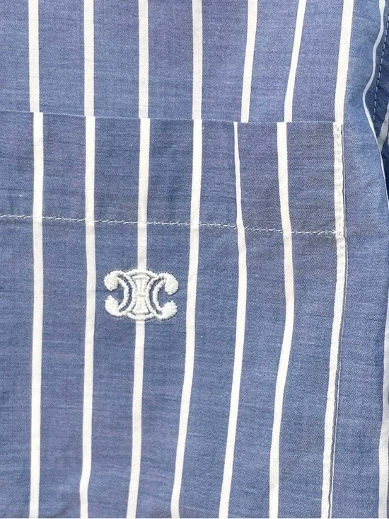 🚩steal Celine Blue and White Striped Cropped Button-Down Shirt - Picture 4 of 6